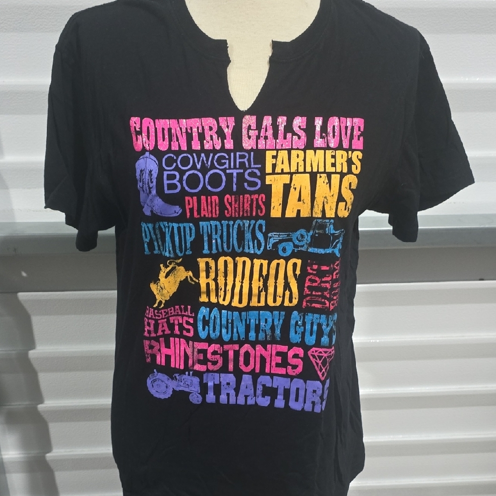Lifestyle Legends Country Gals‎ Love Graphic Tee - Black Size Large